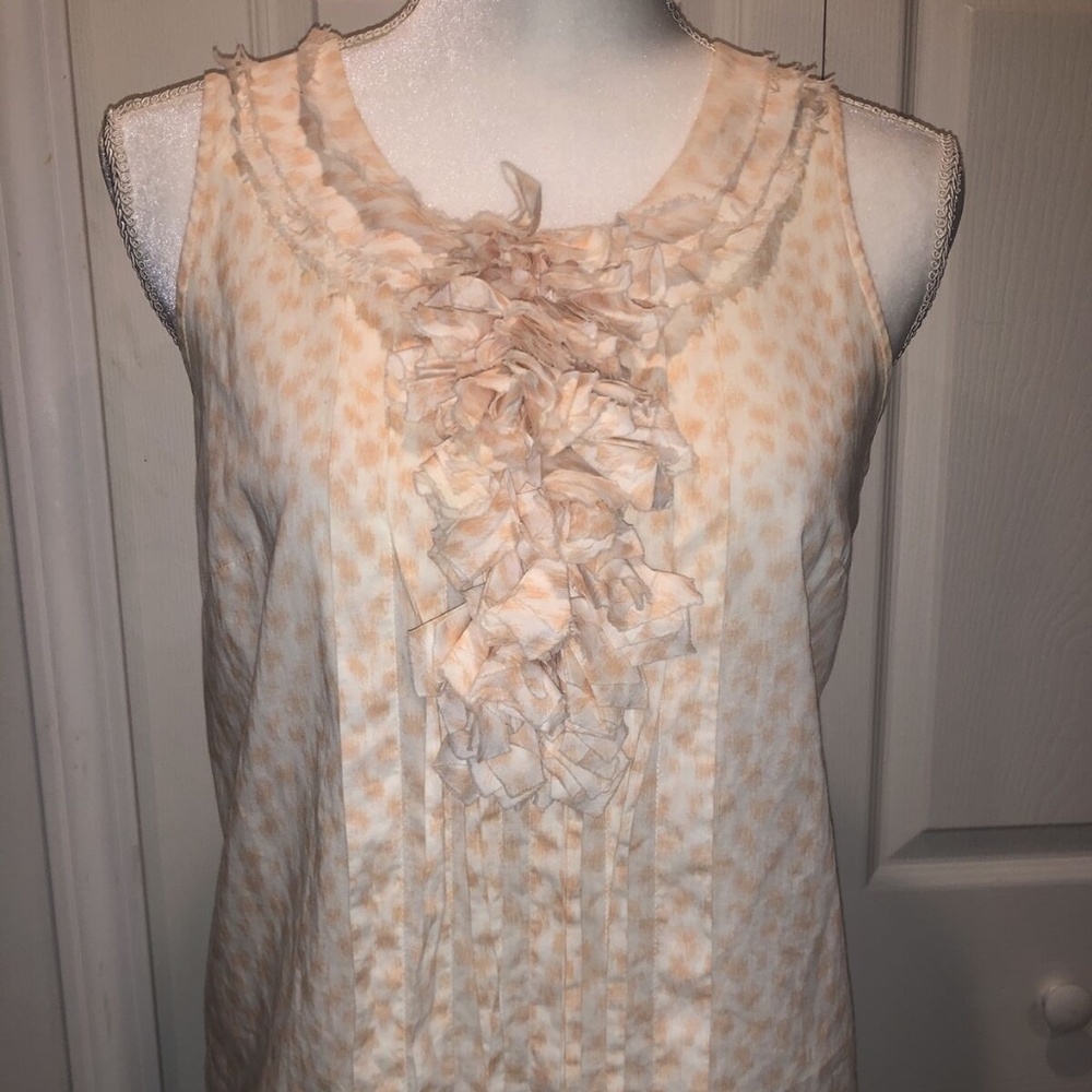 J.Crew Sleeveless Blouse Peach/ Beige Ruffle Trim